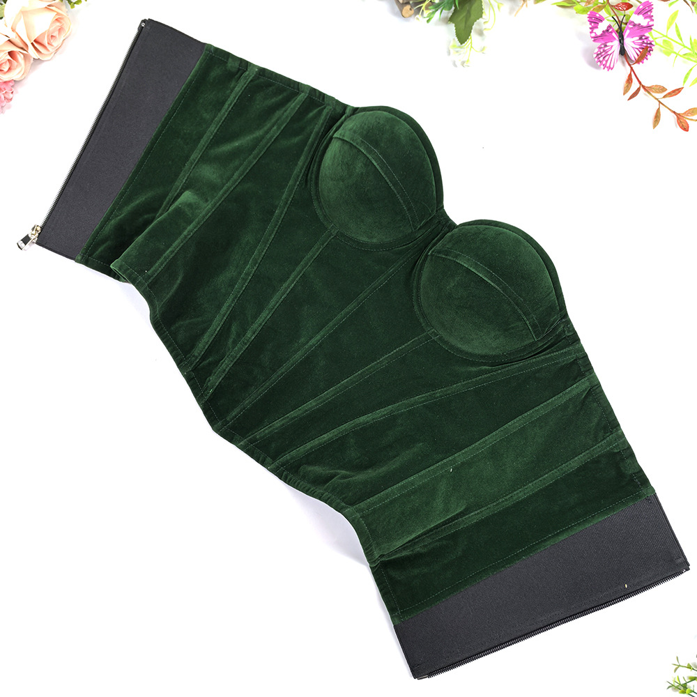 Womens Velvet Bustier Corset Top Body Shaper for Slimming Night Party Wear